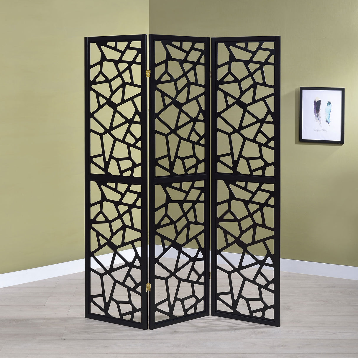 Nailan 3-Panel Open Mosaic Pattern Room Divider Black