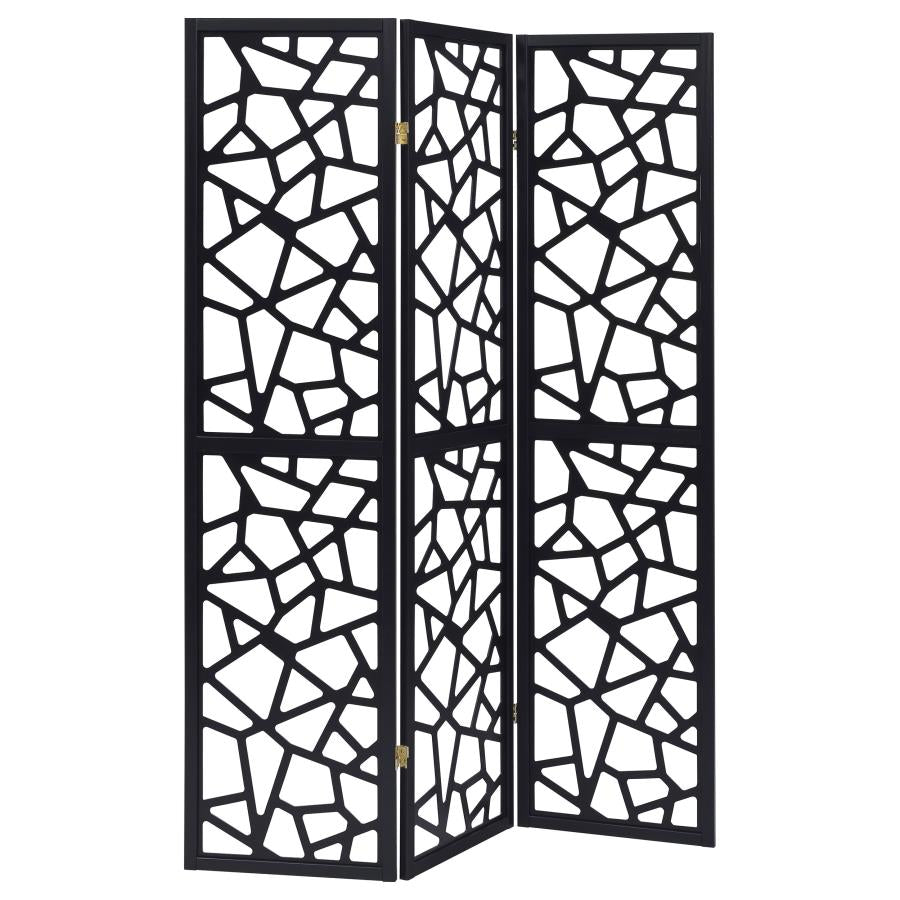Nailan 3-Panel Open Mosaic Pattern Room Divider Black
