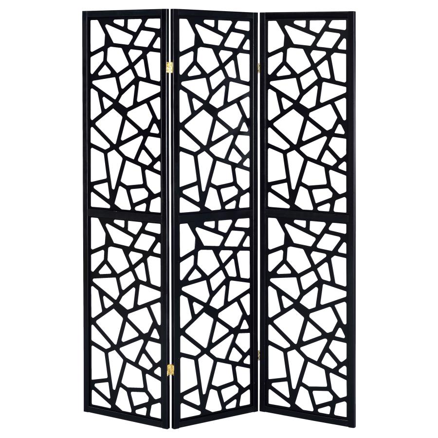 Nailan 3-Panel Open Mosaic Pattern Room Divider Black