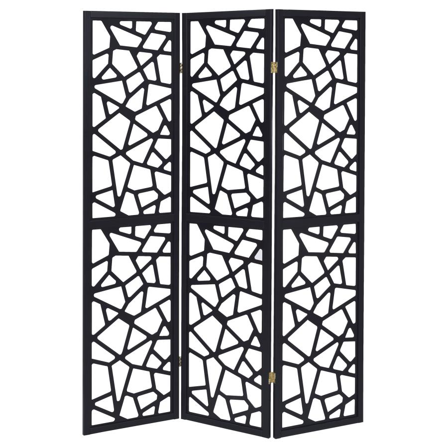 Nailan 3-Panel Open Mosaic Pattern Room Divider Black