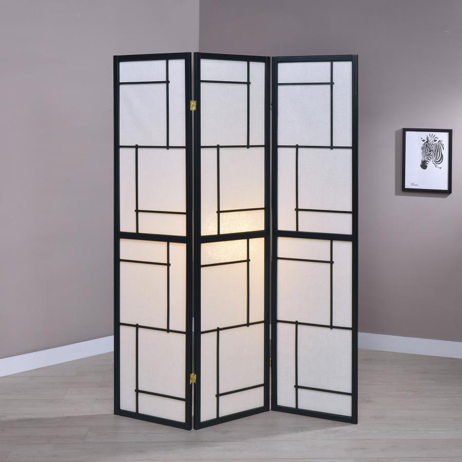 Katerina 3-Panel Folding Floor Screen Black And White