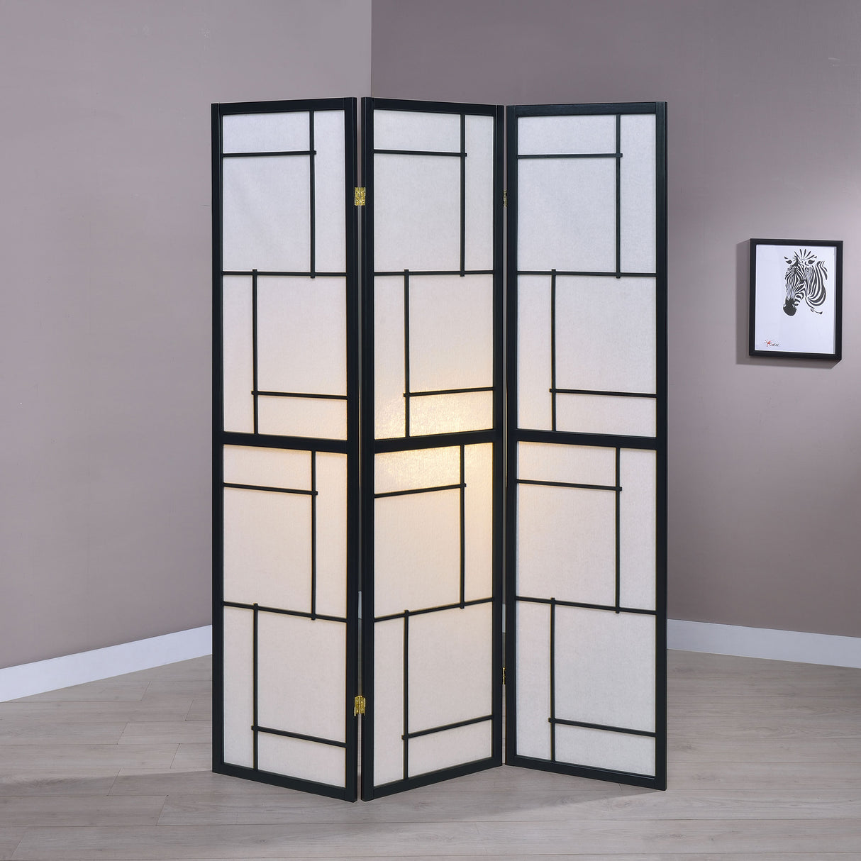 Katerina 3-Panel Folding Floor Screen Black And White