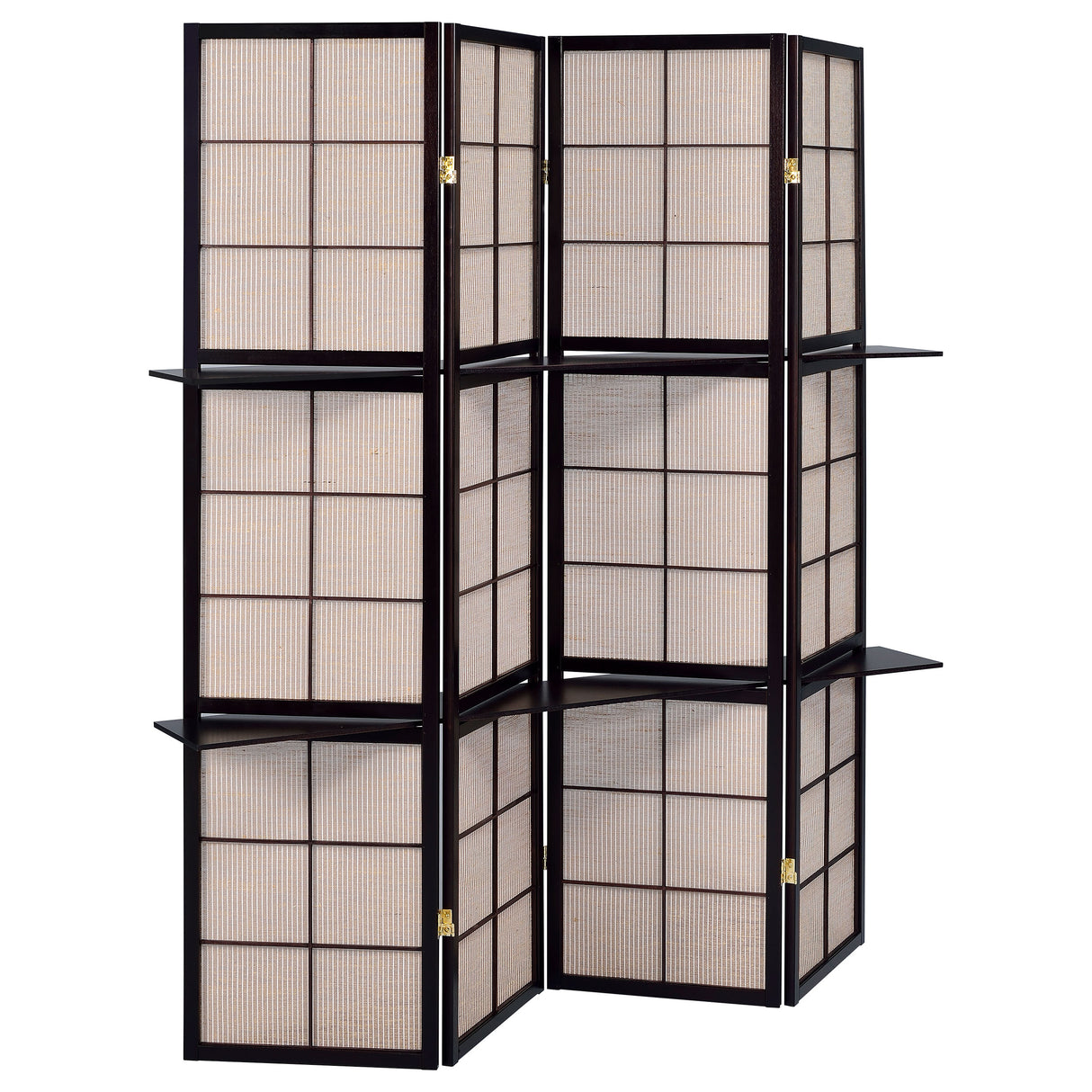 Iggy 4-Panel Folding Screen With Removable Shelves Tan And Cappuccino
