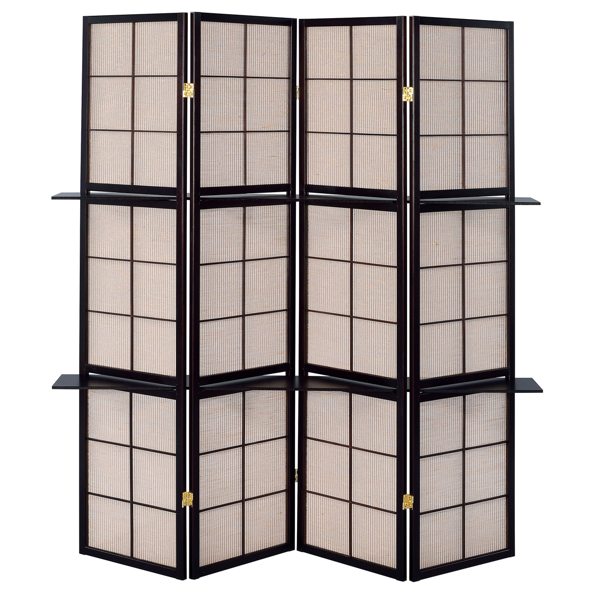 Iggy 4-Panel Folding Screen With Removable Shelves Tan And Cappuccino
