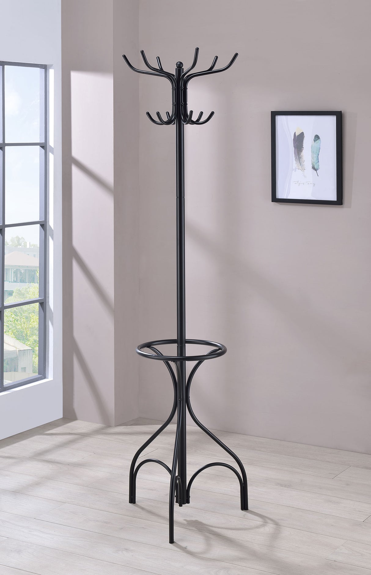 Kiefer Coat Rack With 12 Hooks Black