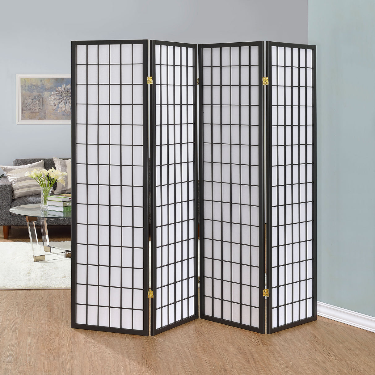 Roberto 4-Panel Folding Screen Dark Grey And White