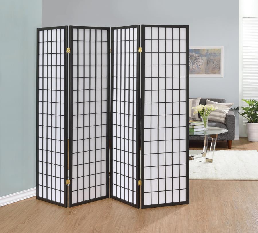 Roberto 4-Panel Folding Screen Dark Grey And White