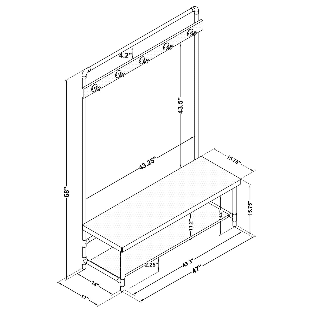 Alise Hall Tree With 5 Coat Hooks Chestnut And Dark Bronze
