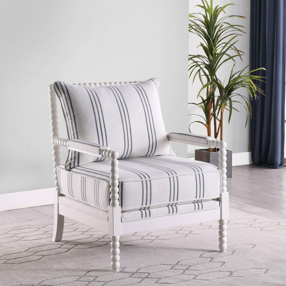 Blanchett Upholstered Accent Chair With Spindle Accent White And Navy