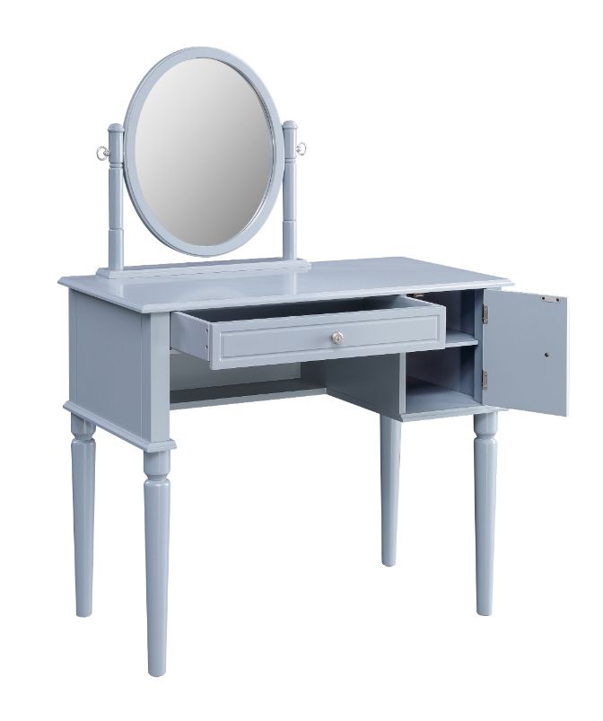 Rabila Cream Fabric & Gray Finish Vanity Desk