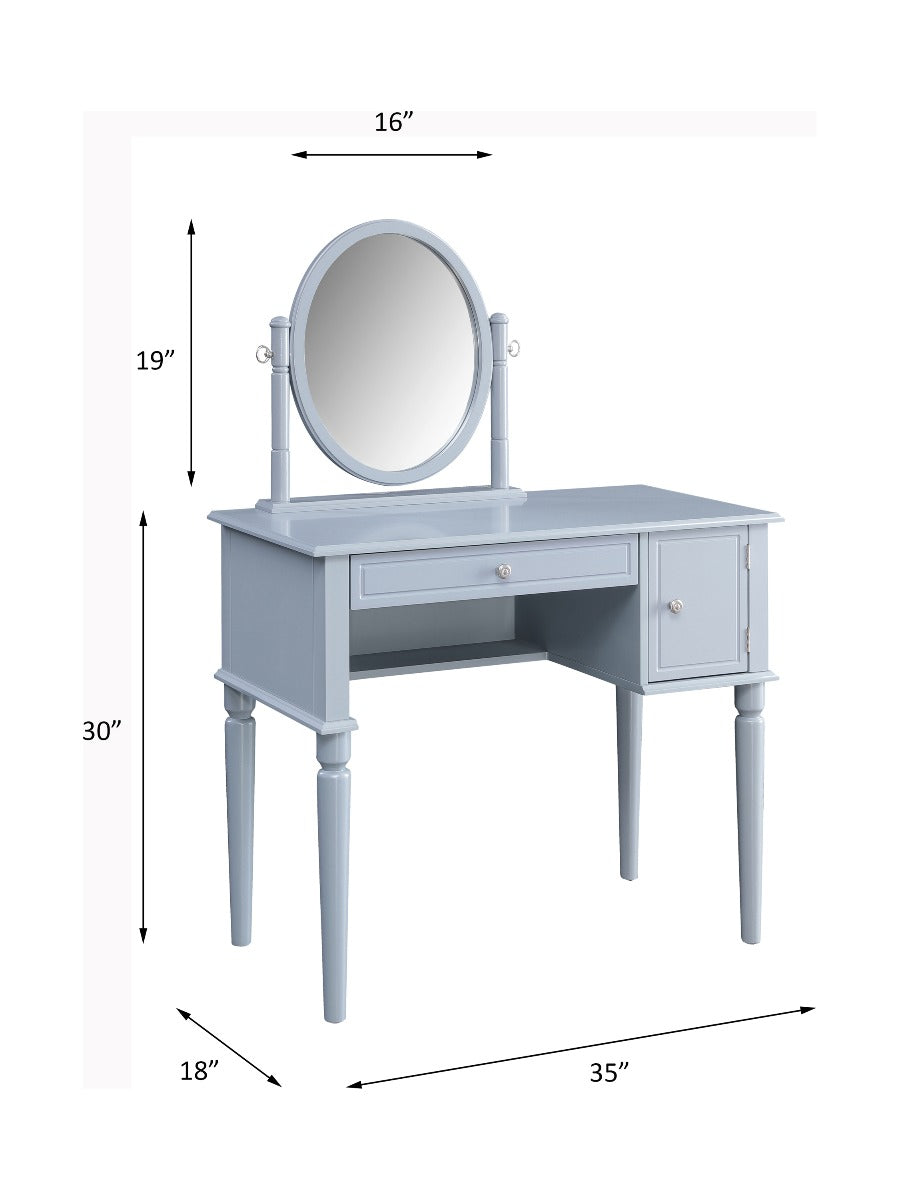 Rabila Cream Fabric & Gray Finish Vanity Desk