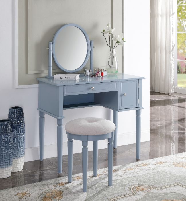 Rabila Cream Fabric & Gray Finish Vanity Desk