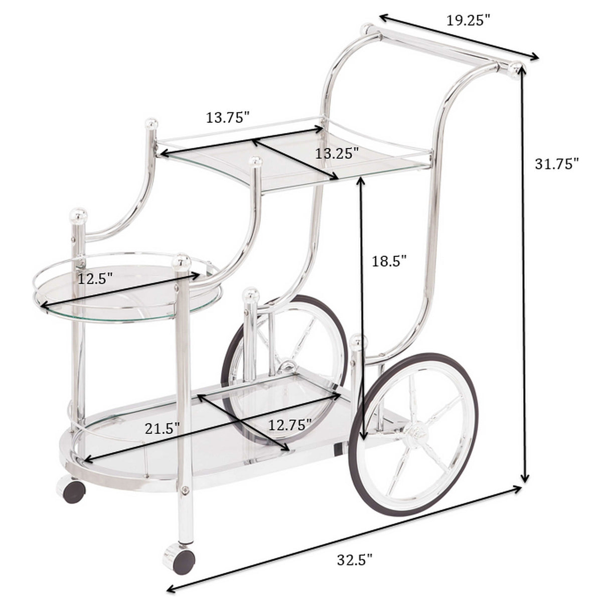 Sarandon 3-Tier Serving Cart Chrome And Clear