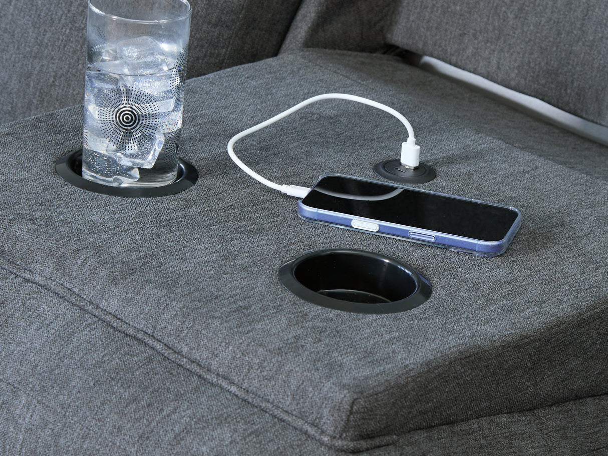 Side-Swipe Reclining Sofa with Drop Down Table