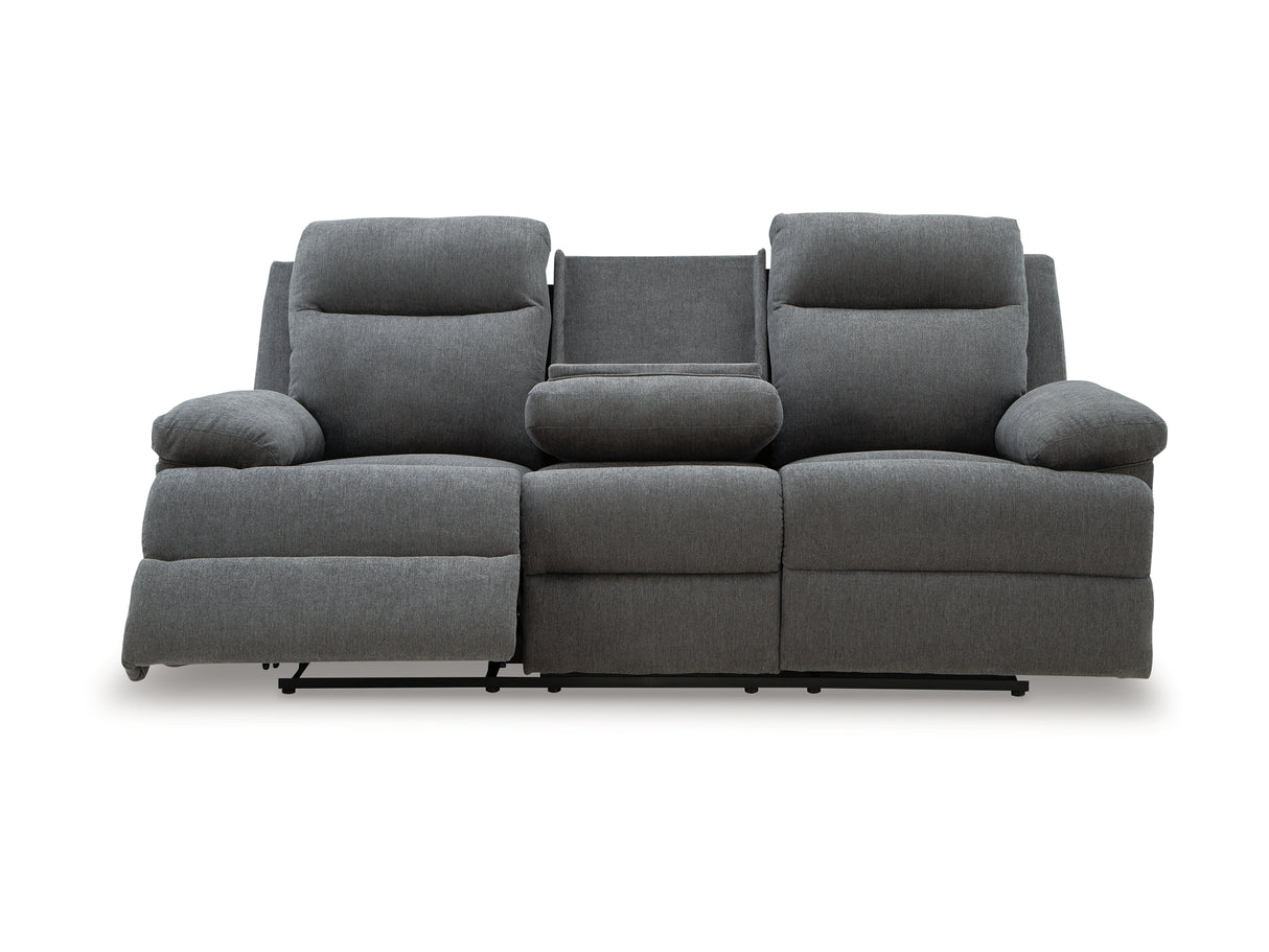 Side-Swipe Reclining Sofa with Drop Down Table