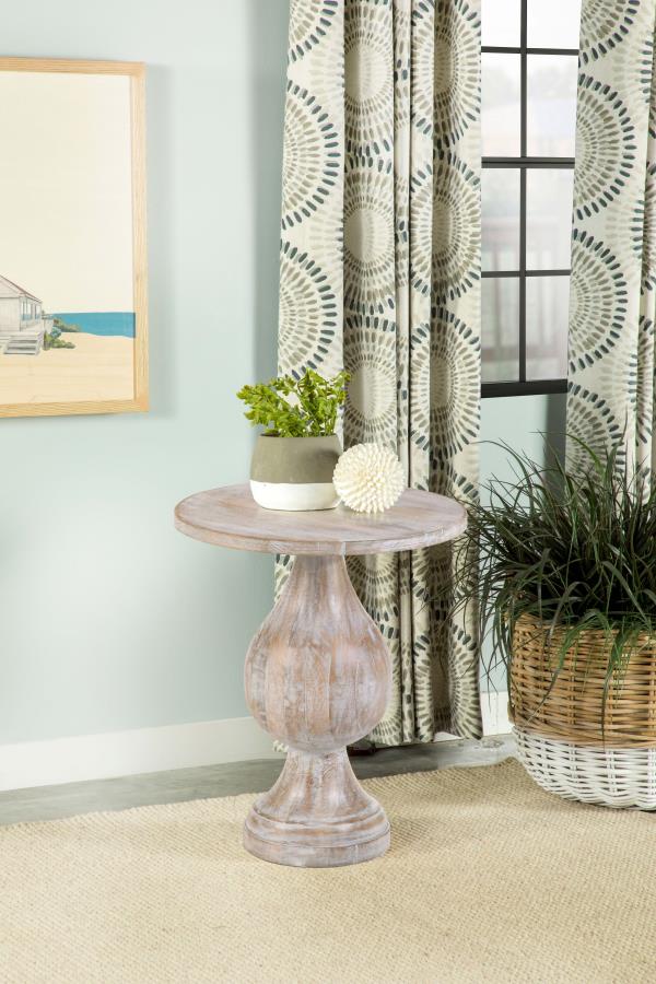 Dianella White Washed Round Pedestal Base Accent Side Table