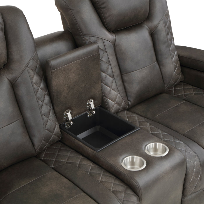 Tabor Dark Brown Power Double Reclining Loveseat
