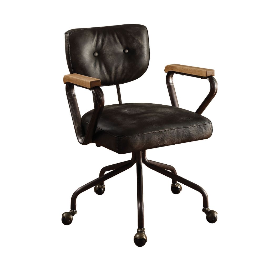 Hallie Vintage Black Top Grain Leather Executive Office Chair