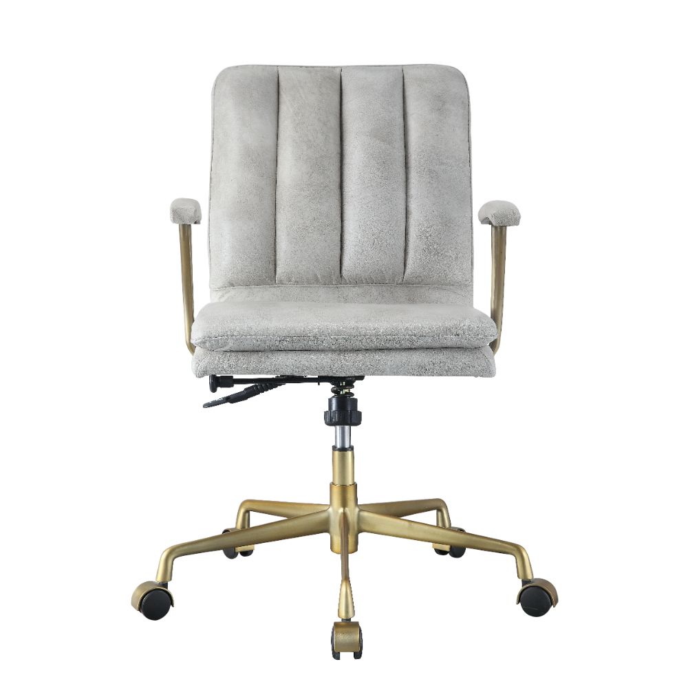 Damir Vintage White Top Grain Leather & Chrome Finish Office Chair