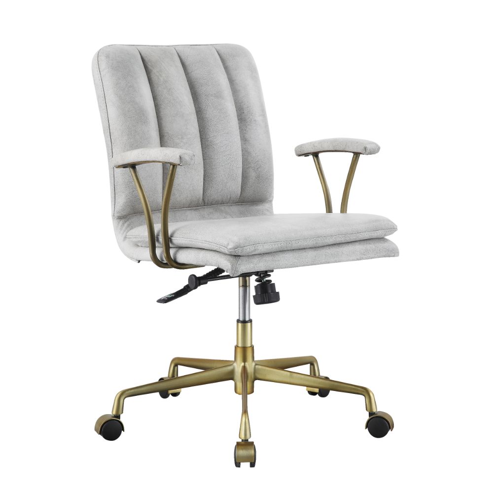 Damir Vintage White Top Grain Leather & Chrome Finish Office Chair