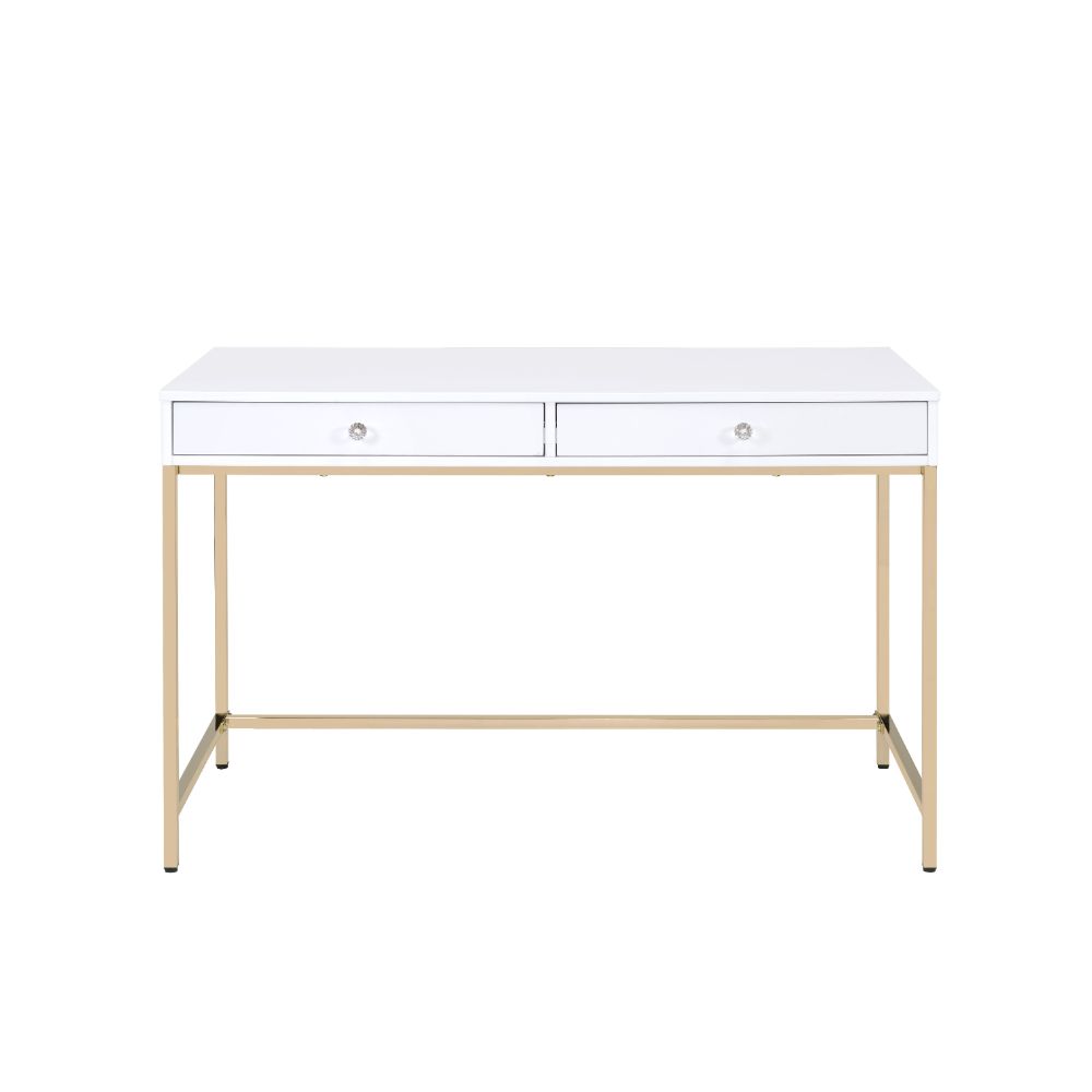 Ottey White High Gloss & Gold Finish Desk