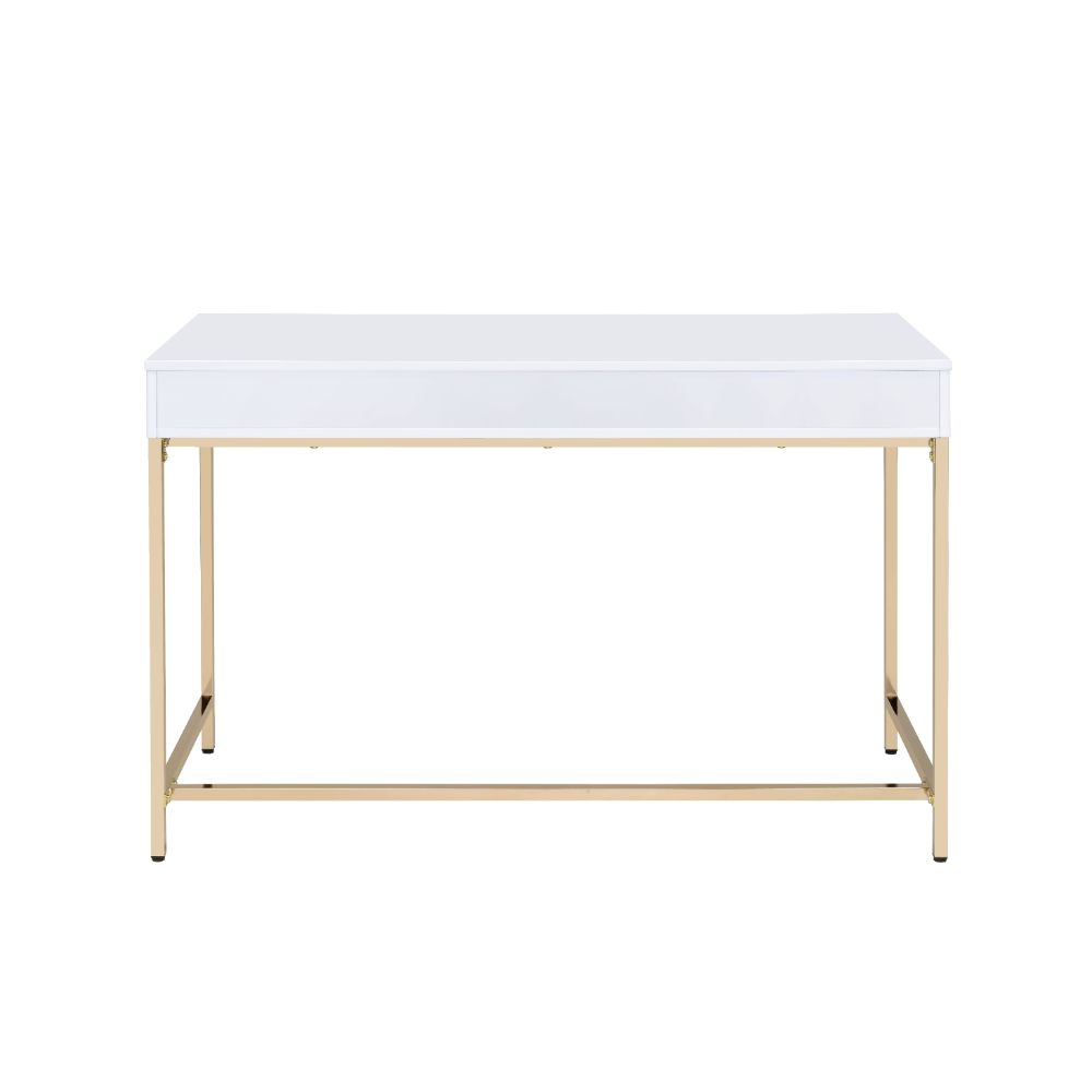Ottey White High Gloss & Gold Finish Desk