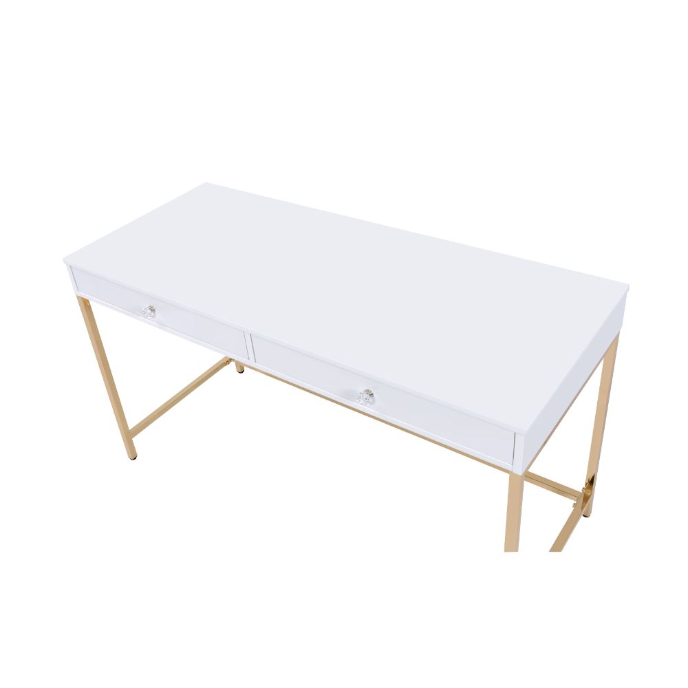Ottey White High Gloss & Gold Finish Desk
