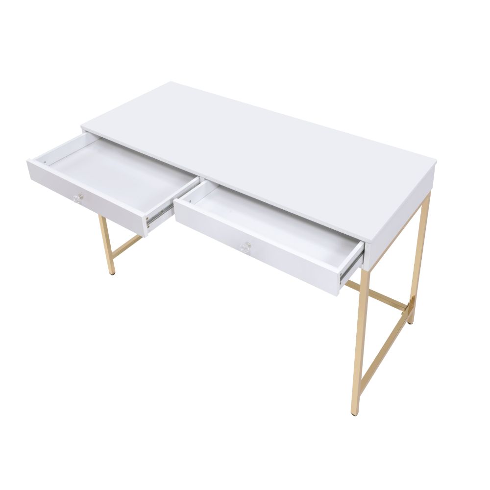 Ottey White High Gloss & Gold Finish Desk