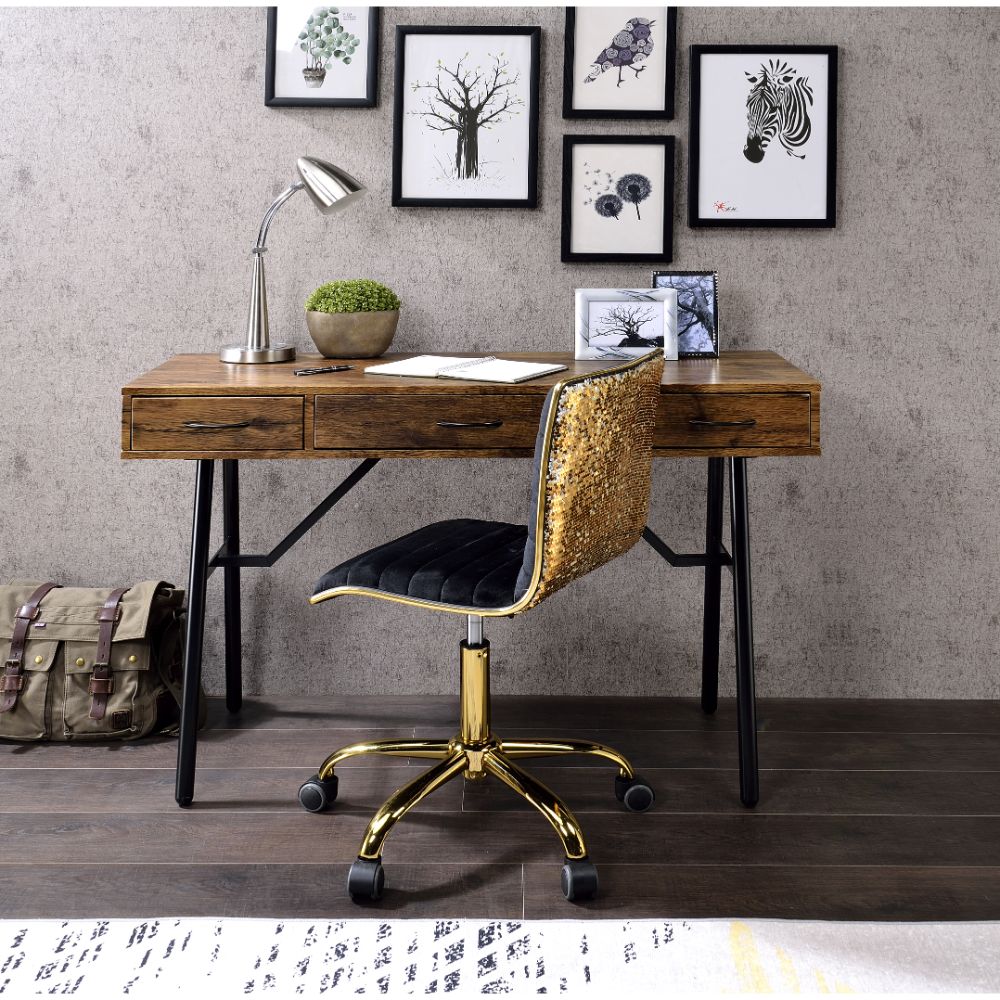 Jalia Rustic Oak & Black Finish Desk