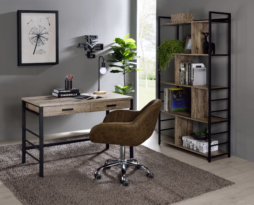 Disho Light Weathered Oak & Black Finish Desk
