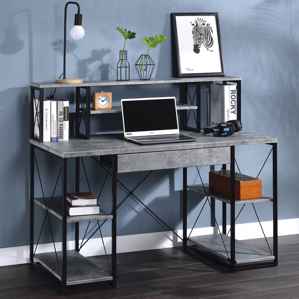 Amiel Faux Concrete & Black Finish Writing Desk