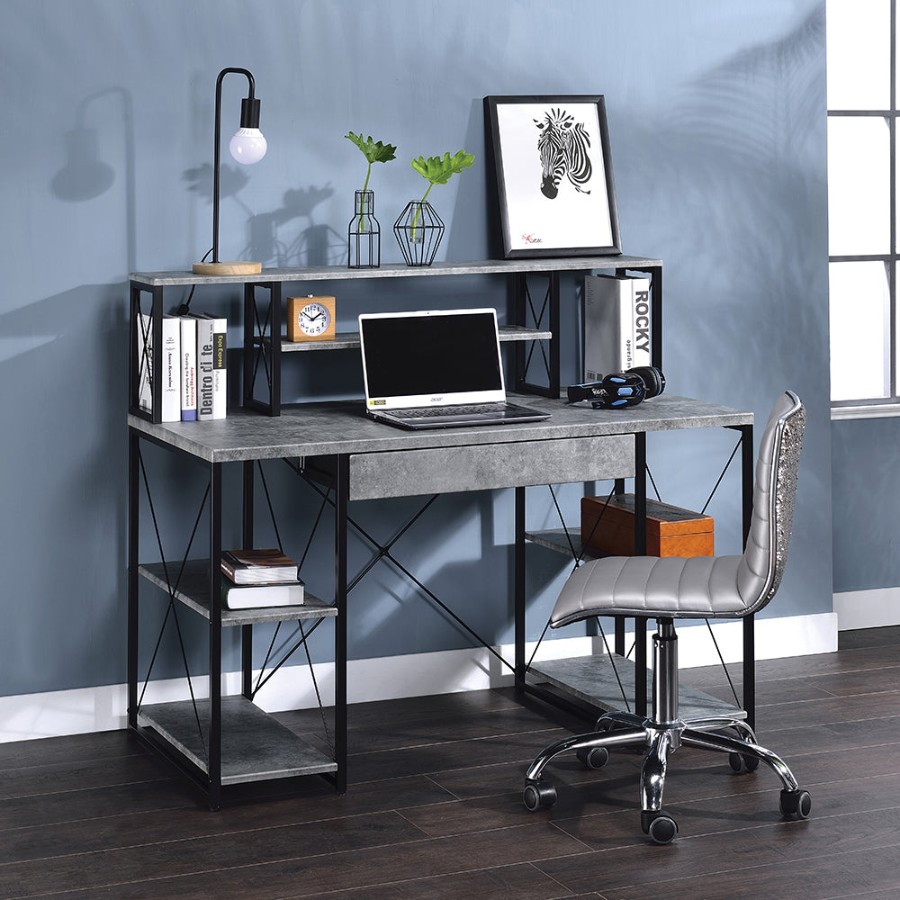 Amiel Faux Concrete & Black Finish Writing Desk