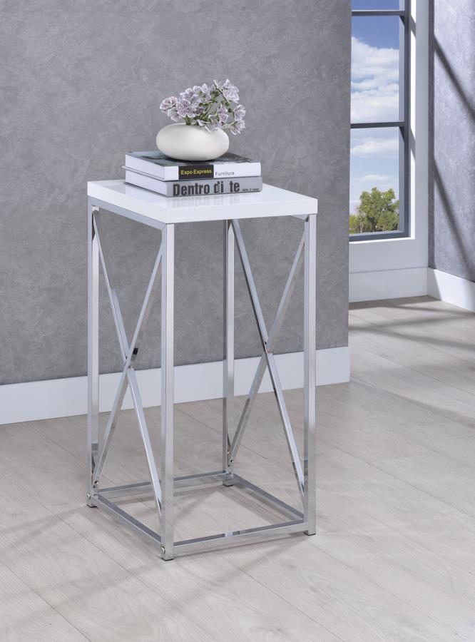Edmund Accent Table With X-Cross Glossy White And Chrome