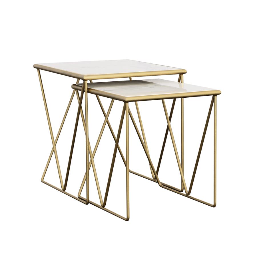 Bette 2-Piece Nesting Table Set White And Gold