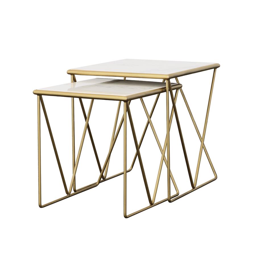 Bette 2-Piece Nesting Table Set White And Gold