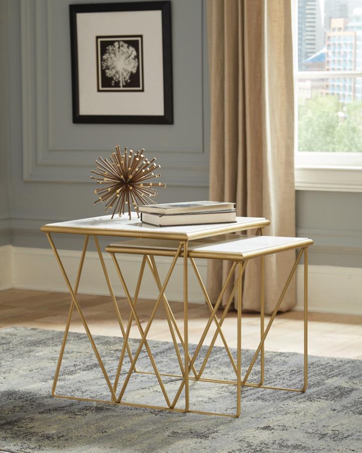 Bette 2-Piece Nesting Table Set White And Gold