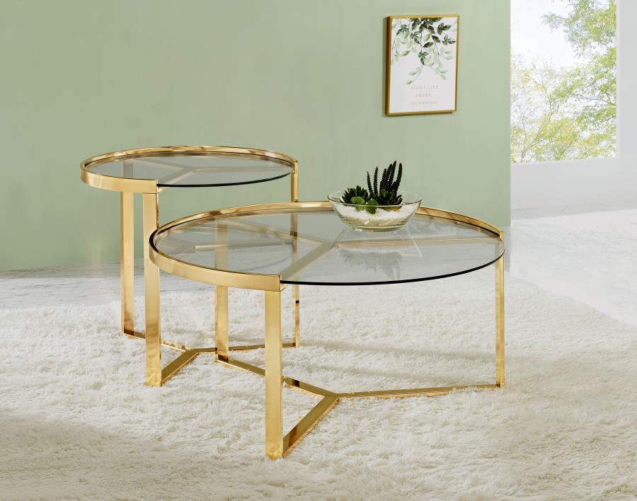 Delia 2-Piece Round Nesting Table Clear And Gold