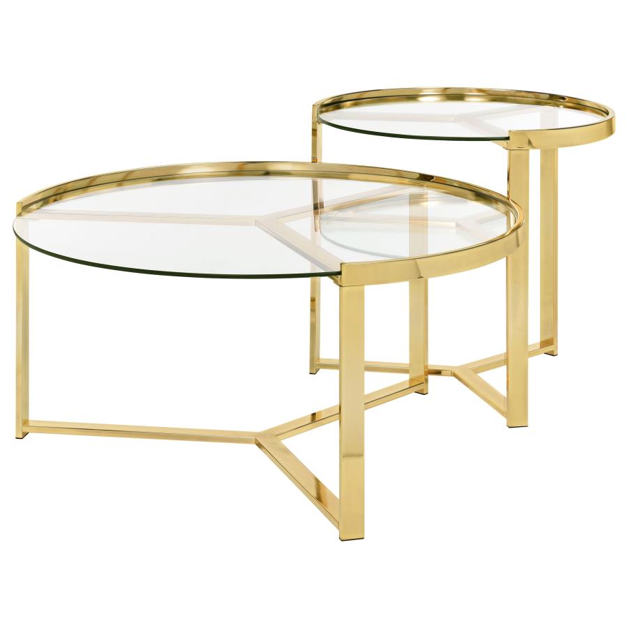 Delia 2-Piece Round Nesting Table Clear And Gold