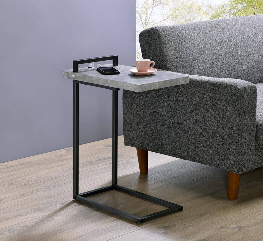 Maxwell C-Shaped Accent Table Cement And Gunmetal