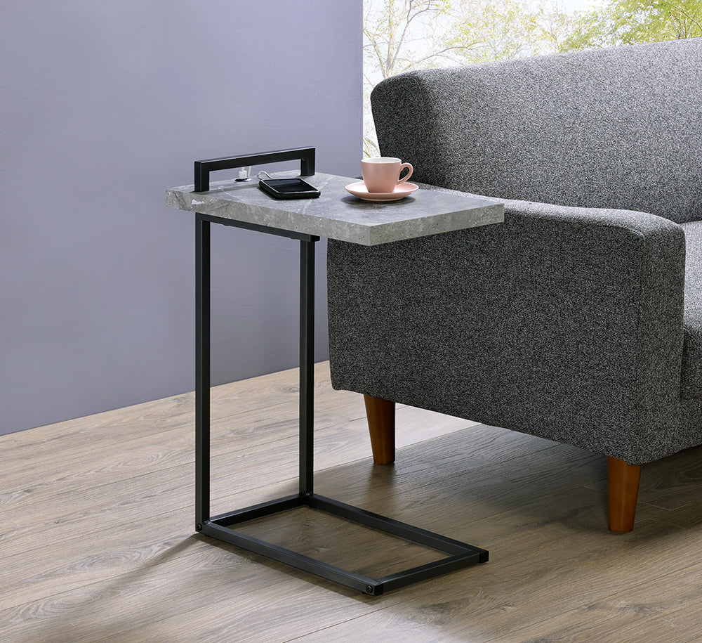 Maxwell C-Shaped Accent Table Cement And Gunmetal