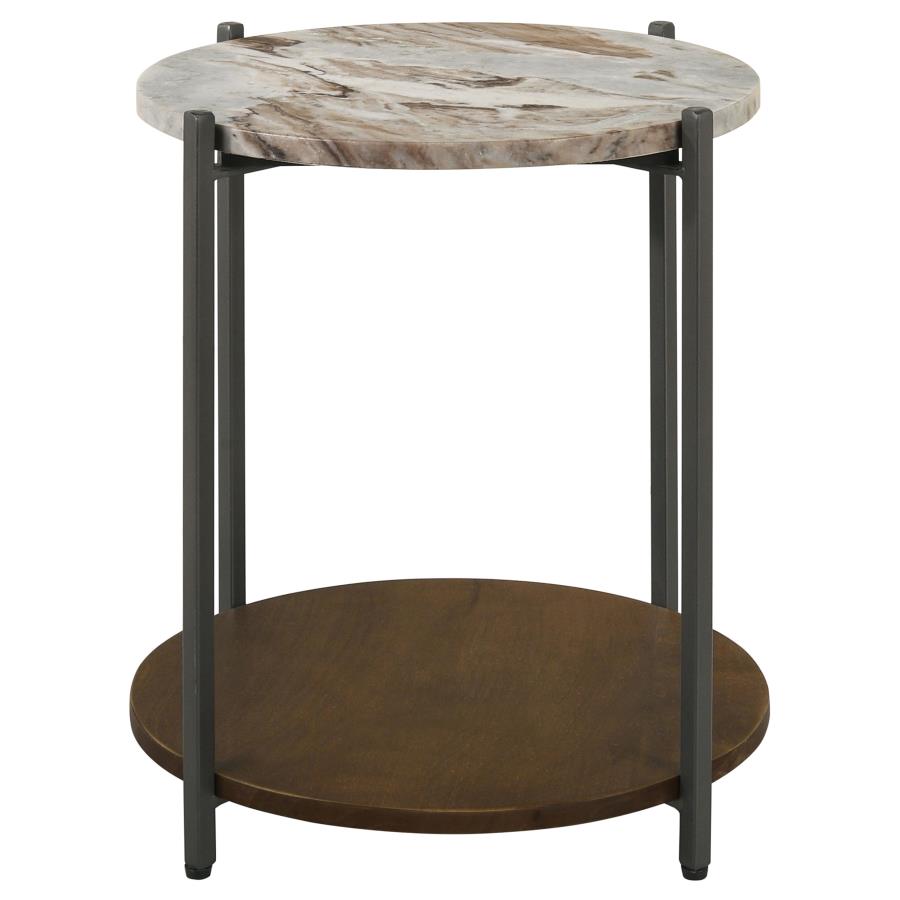 Noemie Round Accent Table With Marble Top White And Gunmetal
