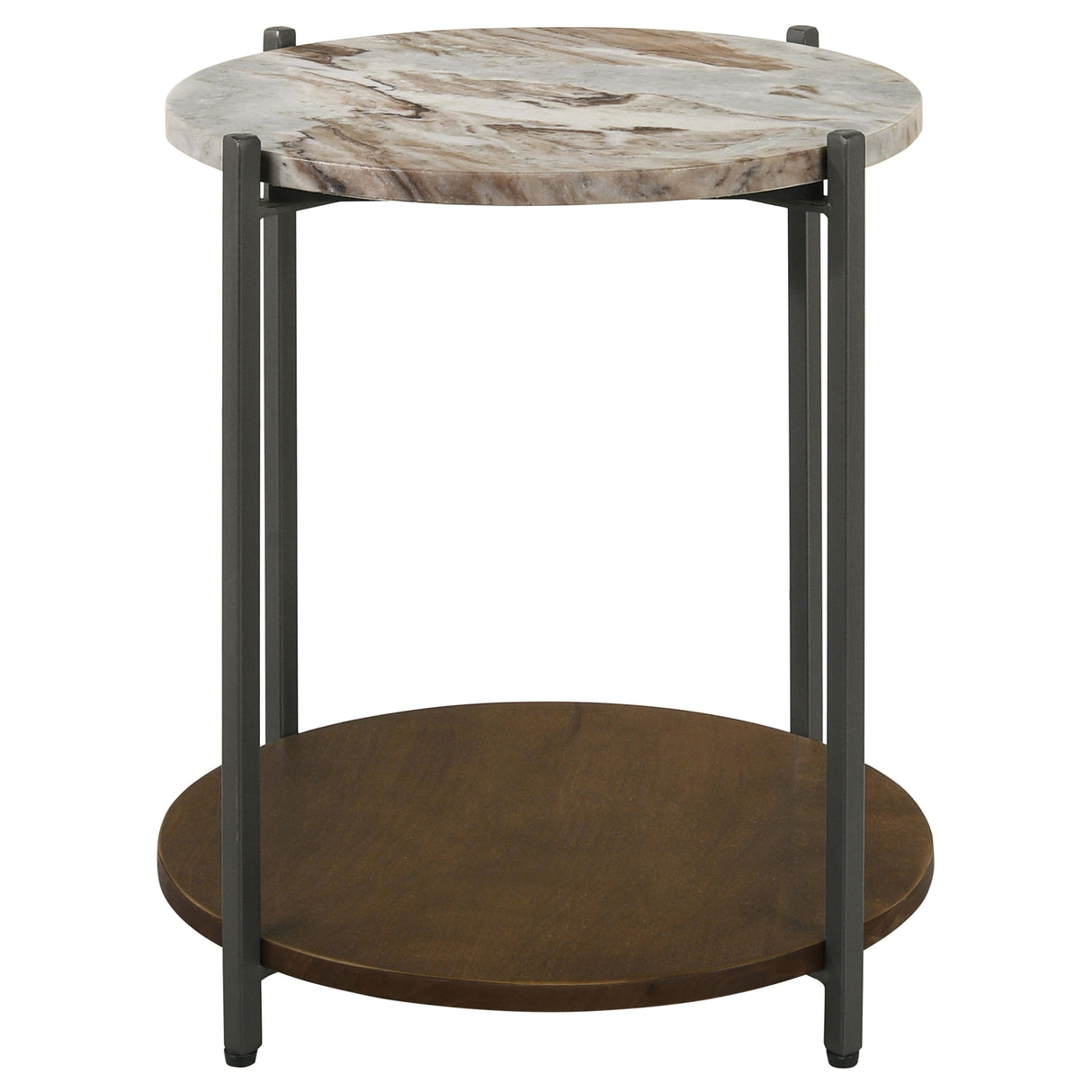 Noemie Round Accent Table With Marble Top White And Gunmetal