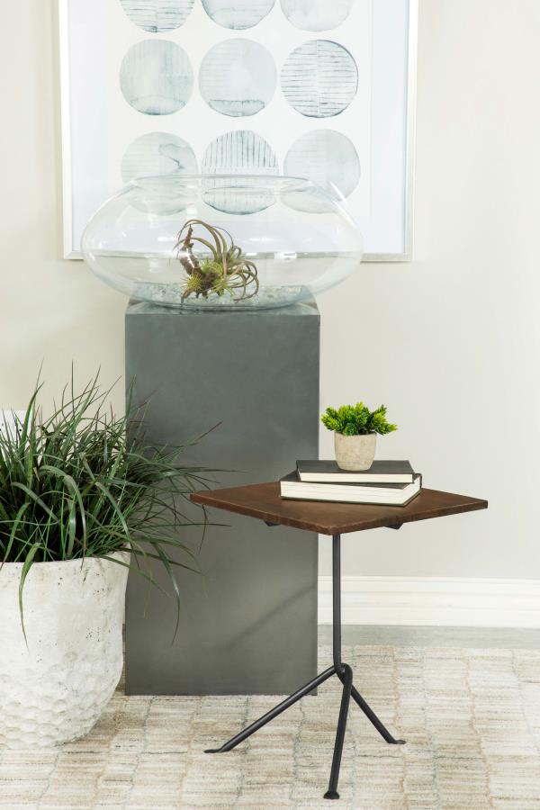 Heitor Square Accent Table With Tripod Legs Dark Brown And Gunmetal