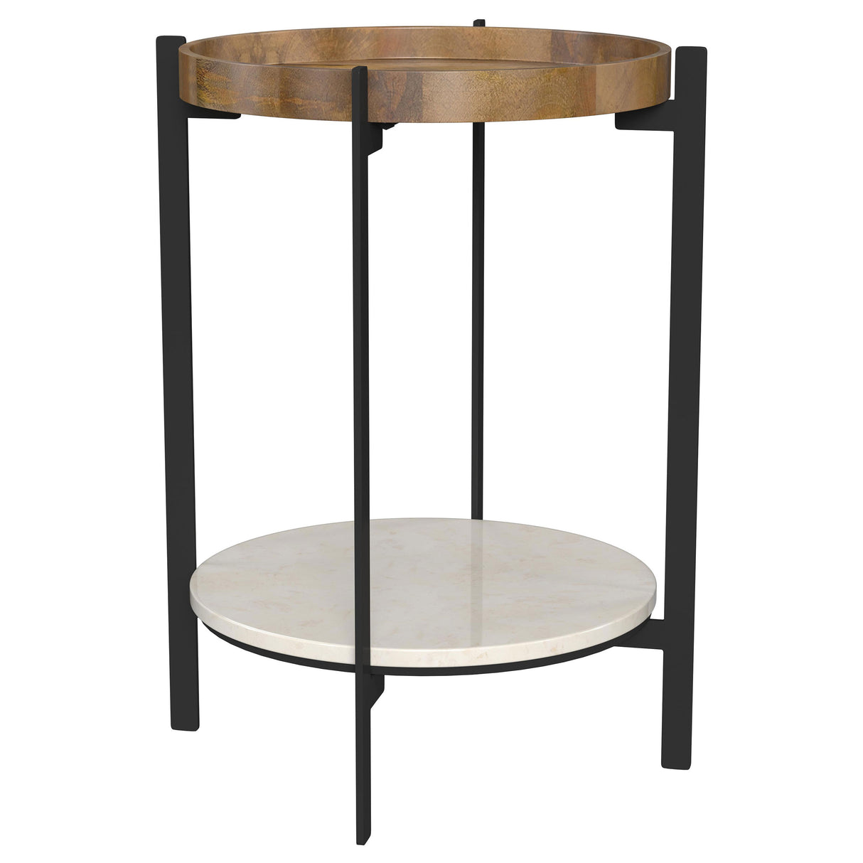 Adhvik Round Accent Table With Marble Shelf Natural And Black