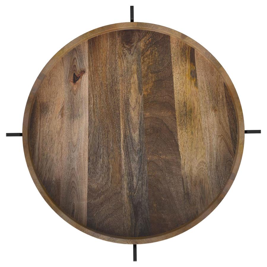 Adhvik Round Accent Table With Marble Shelf Natural And Black