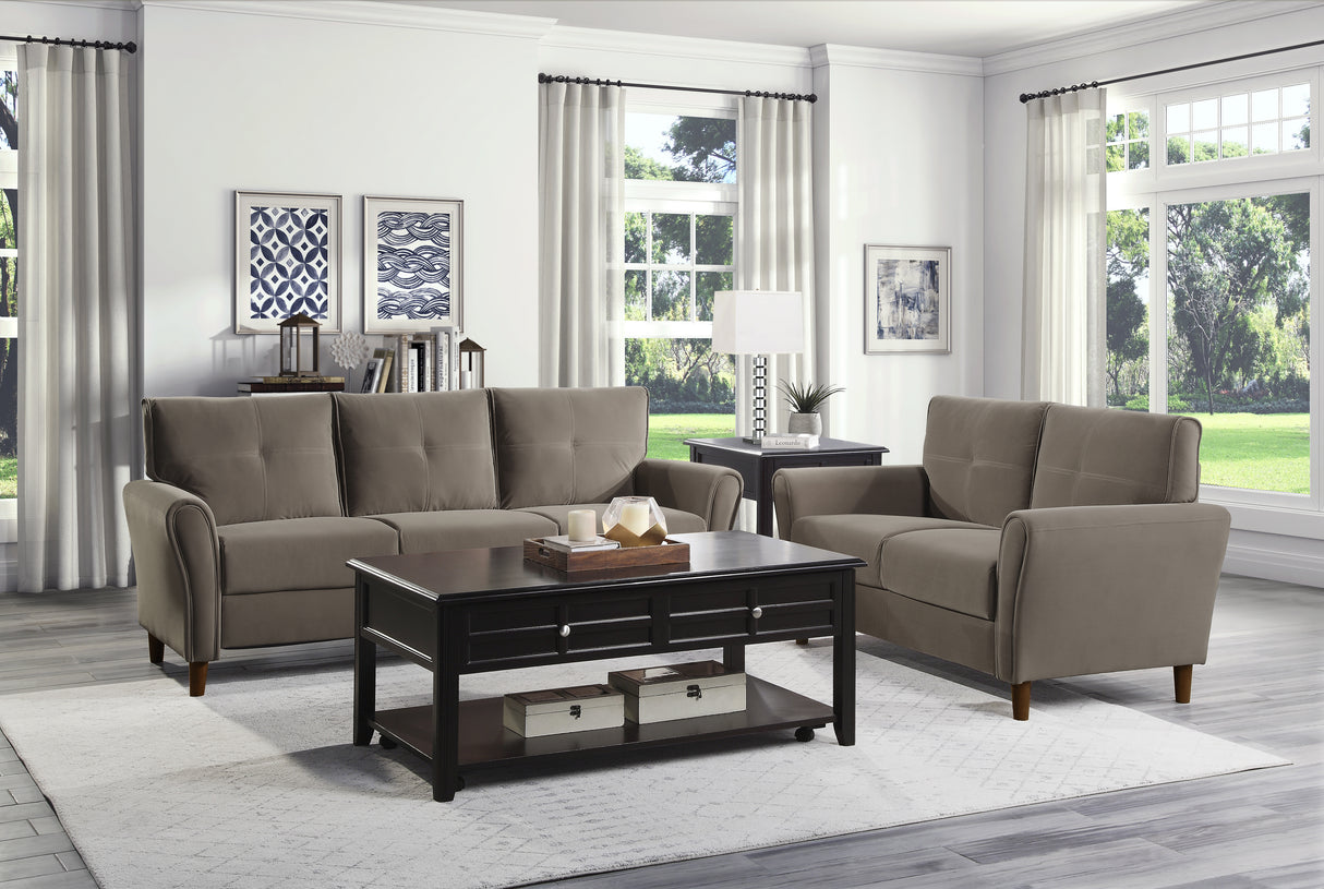 Dunleith Light Brown Velvet Loveseat