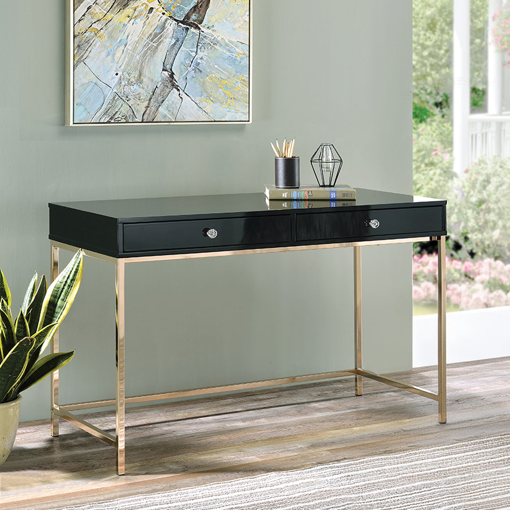 Ottey Black High Gloss & Gold Finish Writing Desk