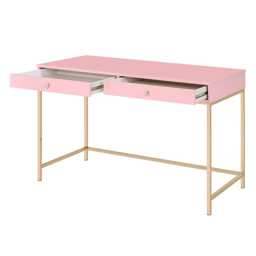 Ottey Pink High Gloss & Gold Finish Writing Desk