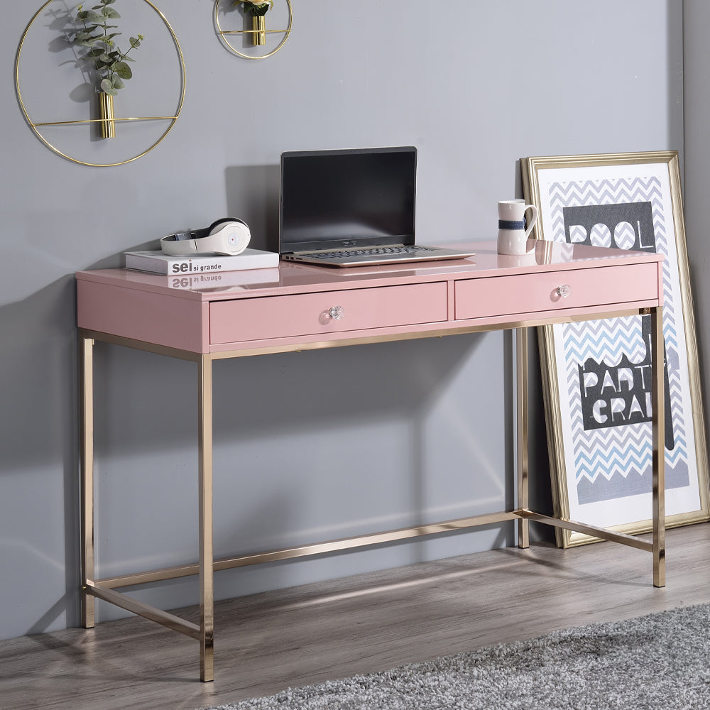 Ottey Pink High Gloss & Gold Finish Writing Desk