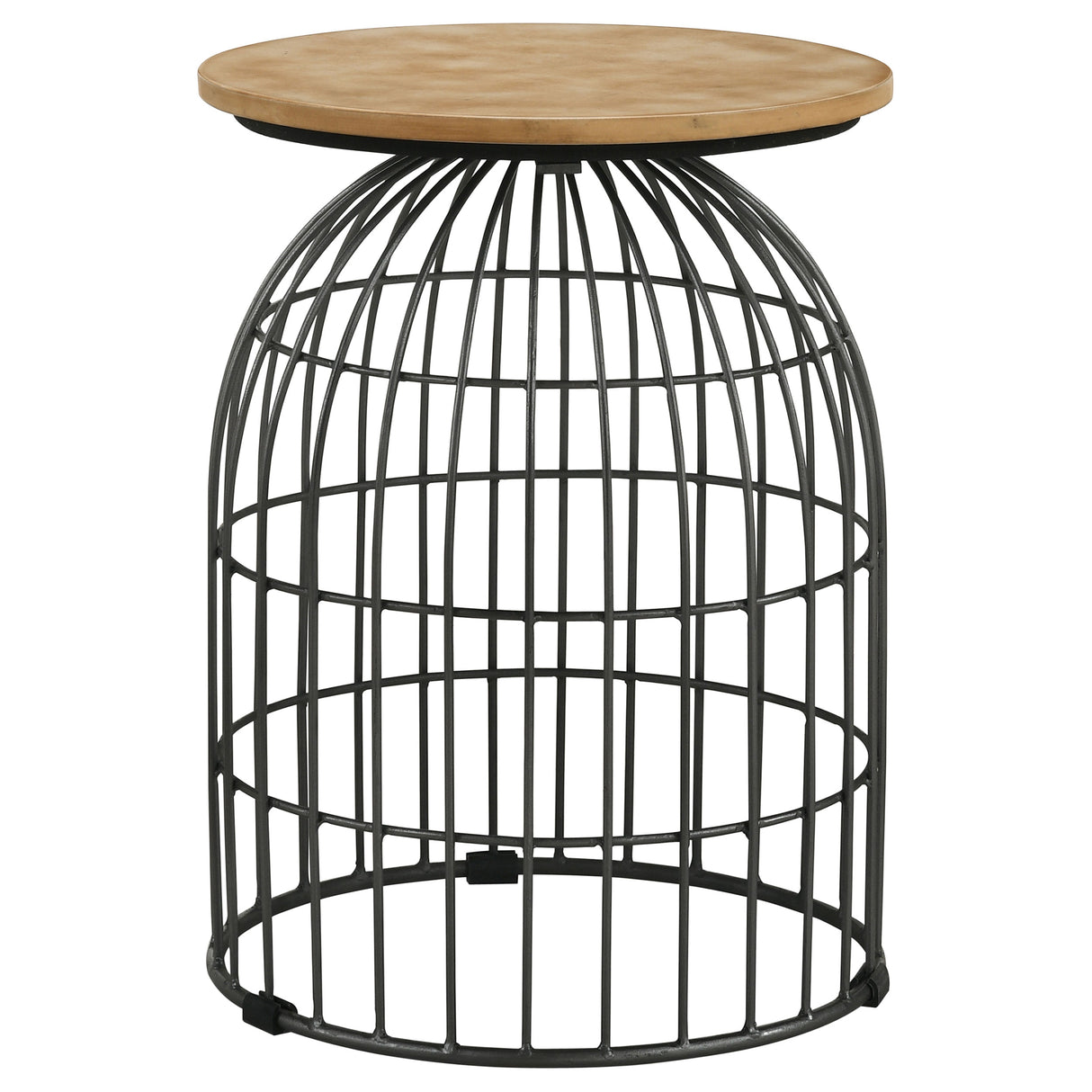 Bernardo Round Accent Table With Bird Cage Base Natural And Gunmetal